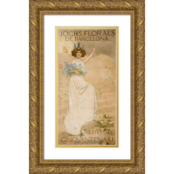 Ramón Casas 9x14 Gold Ornate Wood Frame and Double Matted Museum Art Print Titled - Jochs Florals of Barcelona. Fifth -Annual Parties (1908)