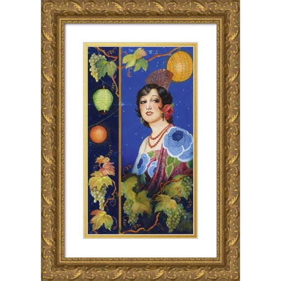 Ramón José Izquierdo y Garrido 16x24 Gold Ornate Framed and Double Matted Museum Art Print Titled - Young Woman with Shawl (C. 1925-1931)