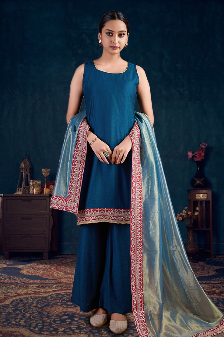Pink Round Neck Silk Kurta Set with Dupatta