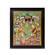 Rama Darbar Tanjore Painting | Traditional Colors With 24K Gold | Teakwood Frame | Gold & Wood | Han