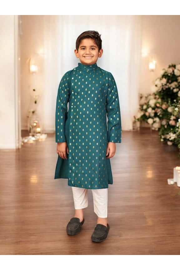 Rama, Pure Cotton,Foil Printed Traditional Kurta Pajama Set for Boys, Cultural Wear