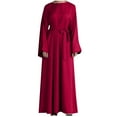 thumbnail image 1 of Ramadan Abaya Gown for Women Tie Waist Abaya Long Sleeve Muslim Dress Prayer Clothes Mid East Casual Islamic Kaftan, 1 of 6