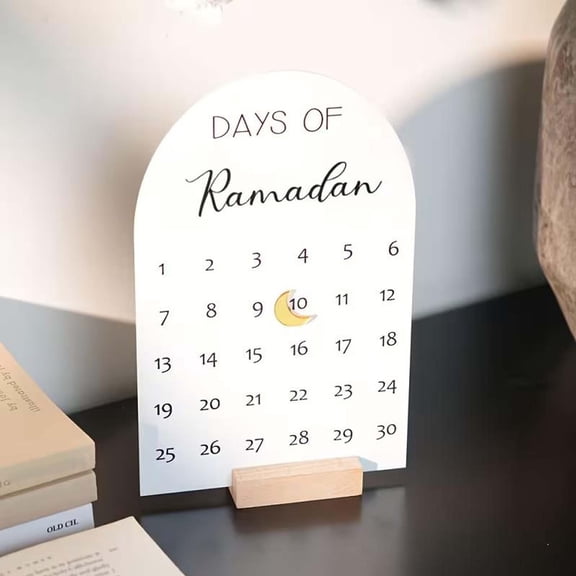 Ramadan Countdown Calendar Ramadan Decorations Holiday Table Decor Interactive Display, Wood Acrylic, Reusable Easy Assembly, Eid Mubarak Home Use, 5x7.9Inch
