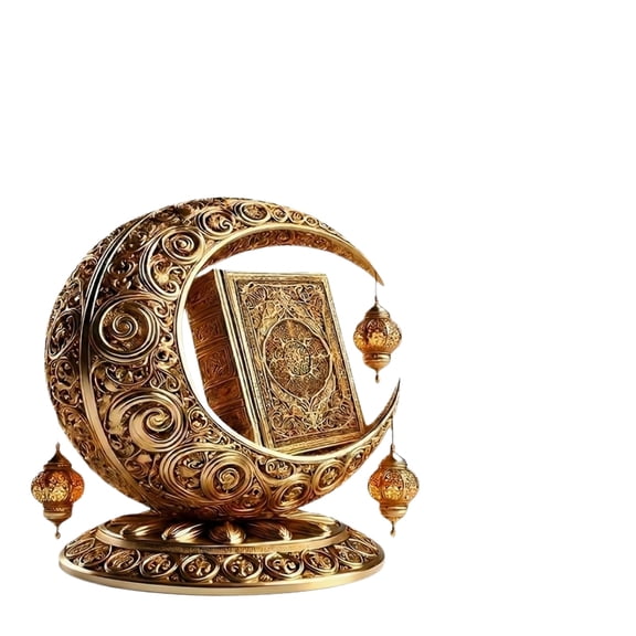 Ramadan Crescent Moon Lantern Table Decor 7.9in Acrylic Eid Mubarak Centerpiece for Shelf Table Display, Ornamental Crescent Lantern Sculpture for Ramadan Home Decoration