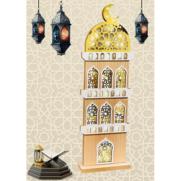 Ramadan Décor, Ramadan Kareem Home Décor LED Lights Ramadan Mosque Decoration, Ramadan Gift 3ft Acrylic Ramadan Decorations Home office (Self Standing Minar)