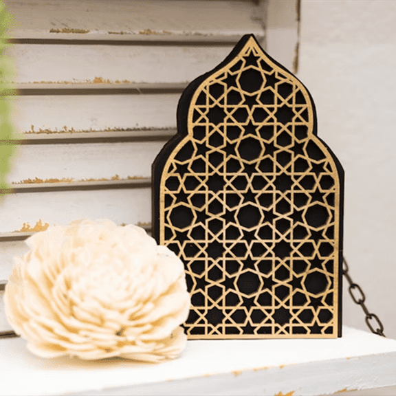 Ramadan Deacoration,Gold Eid Ramadan Moroccan Islamic Wooden Ornaments Table Decoration Gift for Ramadan Party Home Decor