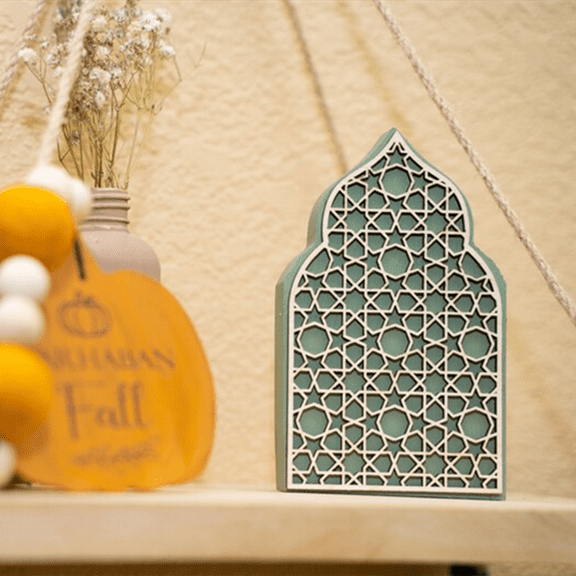 Ramadan Deacoration,Green Eid Ramadan Moroccan Islamic Wooden Ornaments Table Decoration Gift for Ramadan Party Home Decor