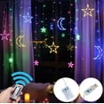 thumbnail image 1 of Ramadan Decor 138 LED Curtain Light Moon Star Birthday Office Restaurant decor LED Curtain Style Fairy Lights with USB Battery and Remote Control 12 Legs of Moon/Star (LED) ~6ft wide, 1 of 8