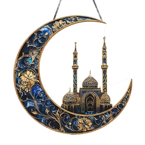Ramadan Decor, Stained Moon Window Hanging Ornaments Acrylic Colorful Window Hanging Decorations Home Wall Decor for Indoor Outdoor, Ramadan Decorations for Home(7.87")