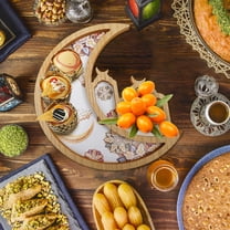Ramadan Decorations 2026 Ramadan Eid Tray Moon Star Serving Wooden Food Serving Tableware Tray for Home Party Table Dessert Snack Cookie