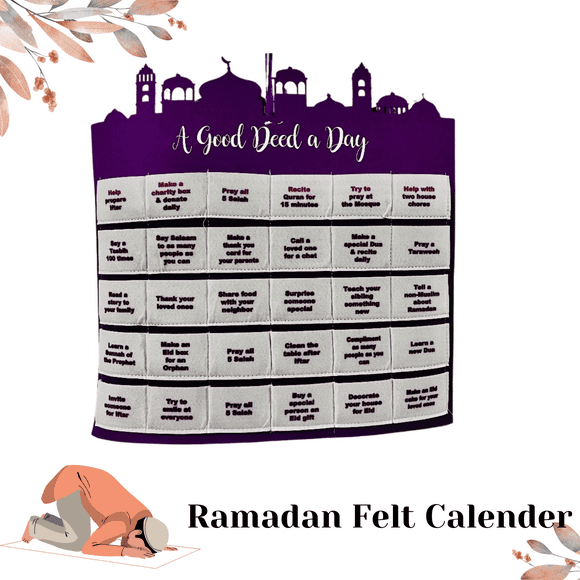 Ramadan Decorations Eid Count down Calendar Ramadan Calendar for Kids Islamic Festive Home Décor Ramadan Mubarak Advent Calendar + 10 Free Balloons (Purple/White)