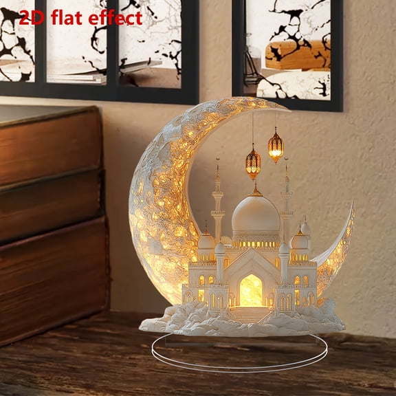 Ramadan Decorations Eid Mubarak Tabletop Decoration,2D Moon Star Castle Table Decorative Sign,Moon Castle Sign Ornaments Ramadan Acrylic Decor for Home Islamic Muslim Party Supplies