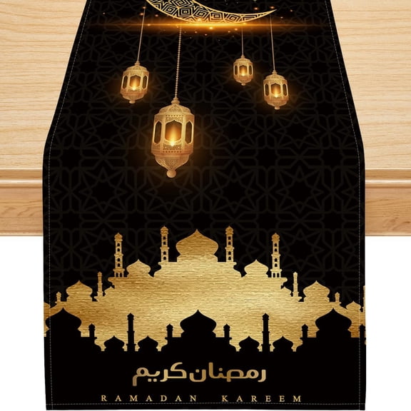 Ramadan Decorations for Home, Ramadan Table Runner Eid Mubarak Mosque Muslim Islamic Golden Moon Religious Table Runner Holiday Decor Dining Table Decoration (13'''' x 90'''')
