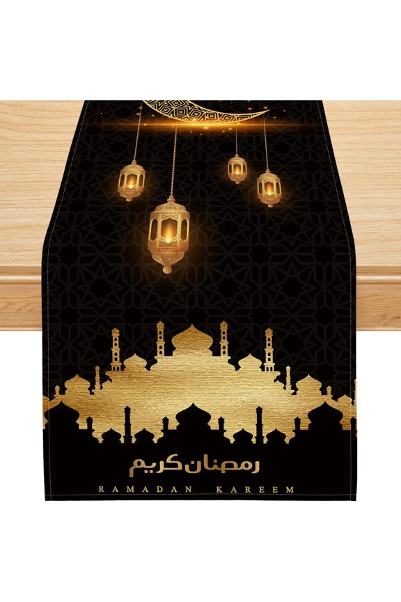 Ramadan Decorations for Home, Ramadan Table Runner Eid Mubarak Mosque Muslim Islamic Golden Moon Religious Table Runner Holiday Decor Dining Table Decoration (13'''' x 90'''')
