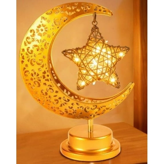 Ramadan Decorations Moon and Stars - Ramadan Lights for Table - Ramadan Decorations for Home 2026 - Ramadan Gifts for Kids Lanterns - Ramadan Decor Moon and Star Lamp - Crescent Moon lamp
