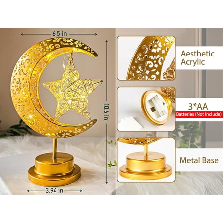 Ramadan Decorations Moon and Stars - Ramadan Lights for Table - Ramadan Decorations for Home 2026 - Ramadan Gifts Lanterns - Ramadan Decor Moon and Star Lamp - Crescent Moon lamp