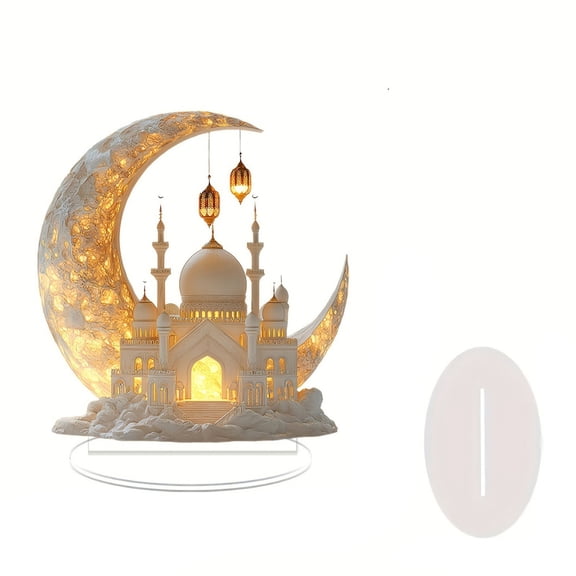 Ramadan Decorations Table Decor Eid Mubarak Islamic 2d Moon Castle Sign Ornaments for Muslim Islam Ramadan Eid Decorations Art Arabic Accessories Acrylic Tabletop Decorative Sign