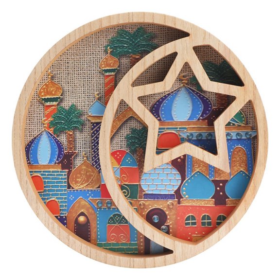 Ramadan Decorations for Home -11.6 Inch Tray Eid Mubarak Religious Painting Cupcake Food Candy Plates Wooden Decorations