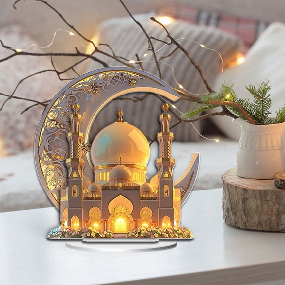 Ramadan Decorations for Home, Ramadan Gifts for Kids, Table Decor, 2D Spray Painted Acrylic Decorative Plaque Crescent