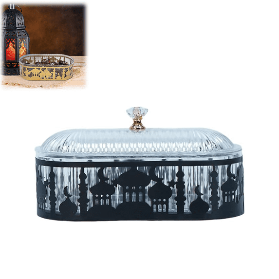Ramadan Decorations for Home, Ramadan Tray 7.20x3.54x3.54in Oval Castle Black Iron Serving Tray with Lid Decorations for Home Table Party(wwx)