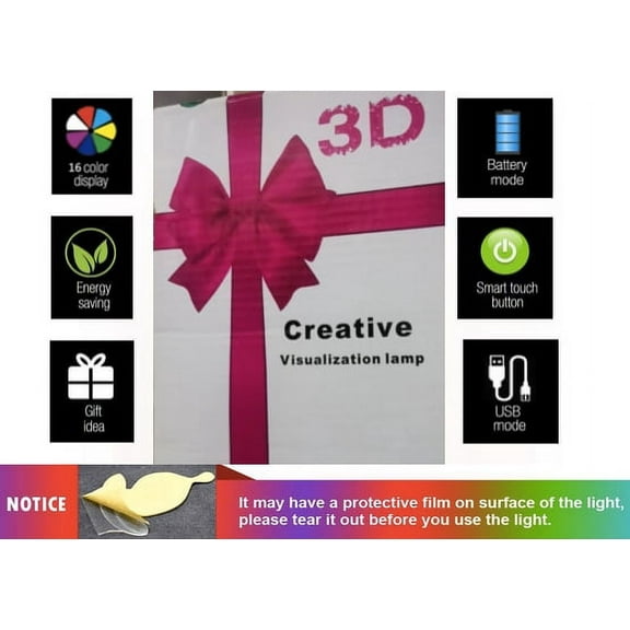 Ramadan Eid Gift 3D LED Optical Illusion Lamp with USB 7 Color Changing Light Night-Light Nightlight Bedside Lamp LED with Smart Touch Bedside Lamps Birthday Gifts (Ayat ul Kursi)
