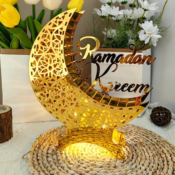 Ramadan Eid LED Lantern Night Light Table Ornament, DIY Puzzle Handmade Desktop Decoration for and Home Festival Dcor
