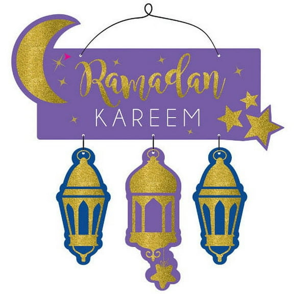Ramadan 'Eid Mubarak' Deluxe Glitter Wooden Hanging Sign (1ct)