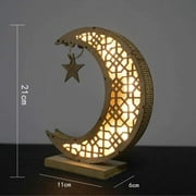 Ramadan Eid Mubarak Ornaments Wooden Moon Shape Night Light LED Muslim Ramadan Table Light Crafts Desktop Decoration for Festival Home Party