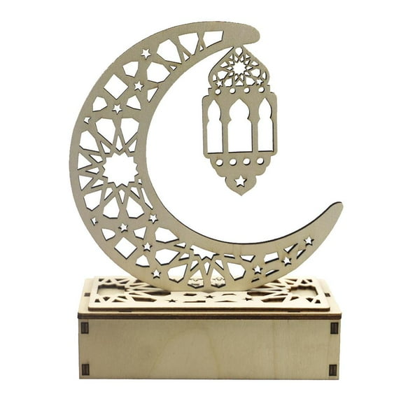 Ramadan Eid Wooden Plaque Ornaments LED Lights Table Display Decoration Islam Festival Party Supplies Lantern