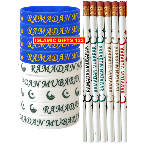 Ramadan Favors Happy Ramadan Mubarak 24 Pencils +12 Wristbands Ramadan Mubarak Gifts Arabic Islamic Gifts 123