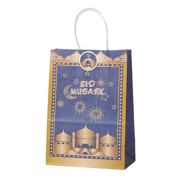 Ramadan Gift Bags with Handle 12 Pcs Muslim Eid Mubarak Kraft Paper Tote Bag for Home Festival Party Cookie Candy Packing Supplies