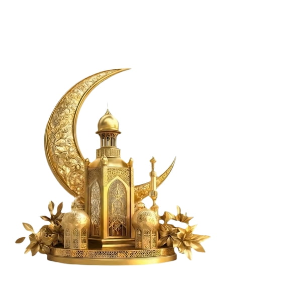 Ramadan Gold Crescent Mosque Acrylic Lantern Decor 7.87 Inches Tabletop Islamic Ornament for Living Room Display, Eid Mubarak Festival Home Decoration