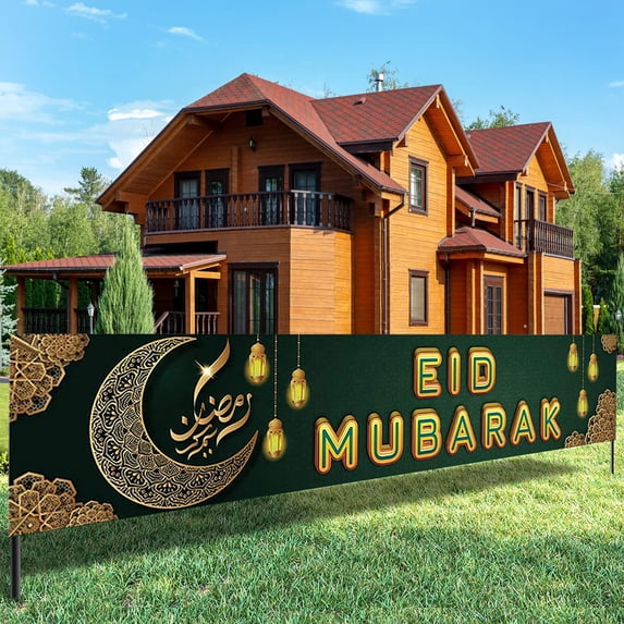 Ramadan Kareem Banner Decorations for Home Indoor Outdoor Eid Mubarak Yard Lawn Banners with 4 Grommets Islamic Hanging Banner