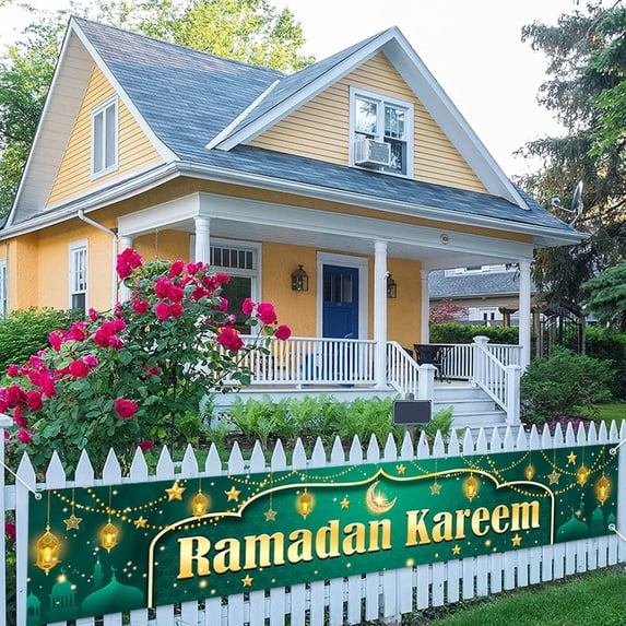 Ramadan Kareem Banner Decorations for Home Indoor Outdoor Eid Mubarak Yard Lawn Banners with 4 Grommets Islamic Hanging Banner