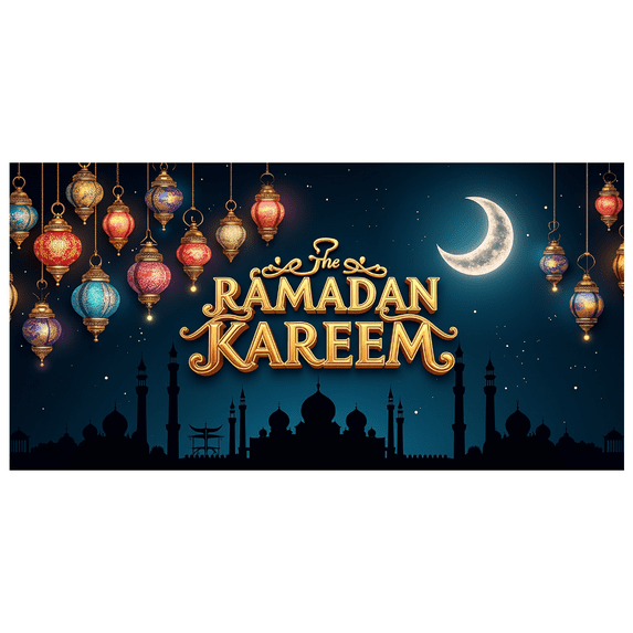 Ramadan Kareem Lanterns Stars Crescent Moon Theme Backdrop Banner for Ramadan Decorations Party Supplies Islamic Festival Celebration Photo Booth