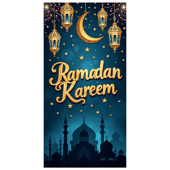 Ramadan Kareem Lanterns Stars Crescent Moon Theme Backdrop Banner for Ramadan Decorations Party Supplies Islamic Festival Celebration Photo Booth