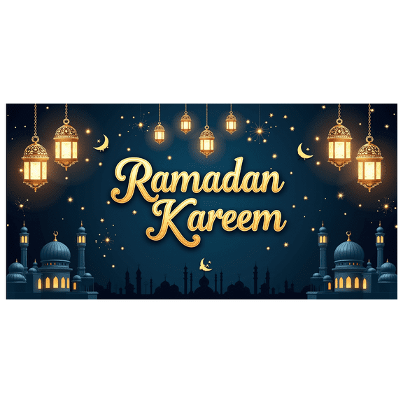 Ramadan Kareem Lanterns Stars Crescent Moon Theme Backdrop Banner for Ramadan Decorations Party Supplies Islamic Festival Celebration Photo Booth