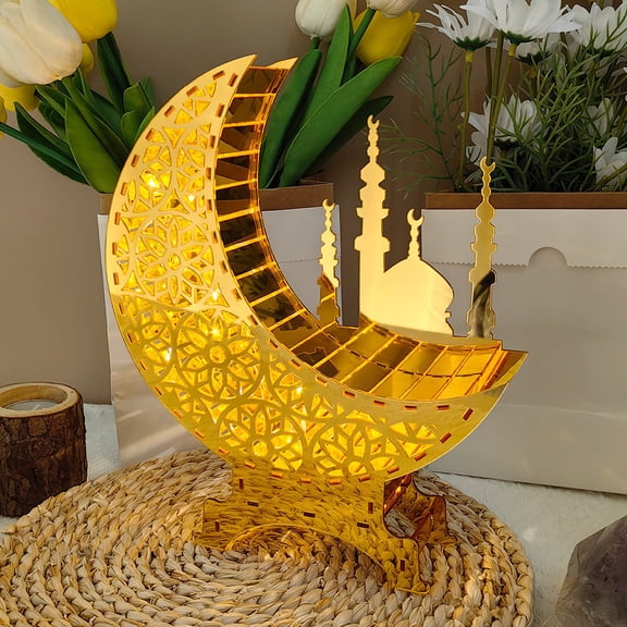 Ramadan LED Luminous Ornament, DIY Puzzle Table Lantern, Handmade Castle Light, Festive Decor for Eid Celebration