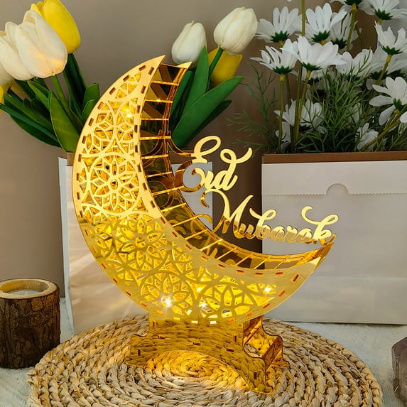 Ramadan LED Night Light-Eid al-Fitr Table Lantern with Hollow Cutout Handmade Desktop Decoration Safe Soft for Home & Party Decor