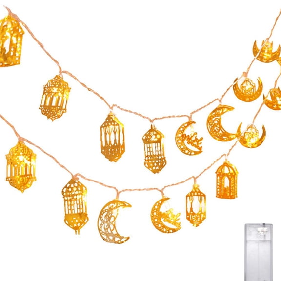 Ramadan LED String Lights 1.5m - Battery Powered Star Moon Castle Decor for Home Patio Party