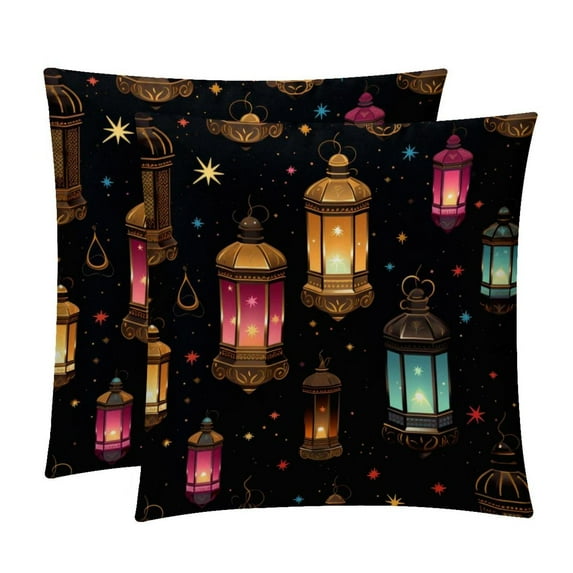 Ramadan Lantern Set of 2 Velvet Throw Pillow with Unique Patterns - 16x16, 18x18, 20x20 Inches for Various Occasions - Pillows Covers Throw Pillow Inserts Pillow Inserts