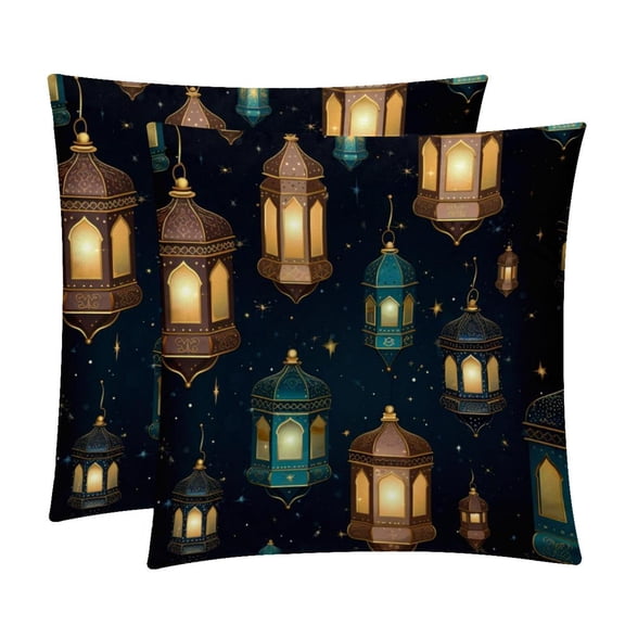 Ramadan Lantern Velvet Throw Pillow Covers Set of 2 | Unique Patterns in 16x16, 18x18, 20x20 Inches |for Home Decor and Gifts | Includes Pillow Inserts | Throw Pillow Inserts Included