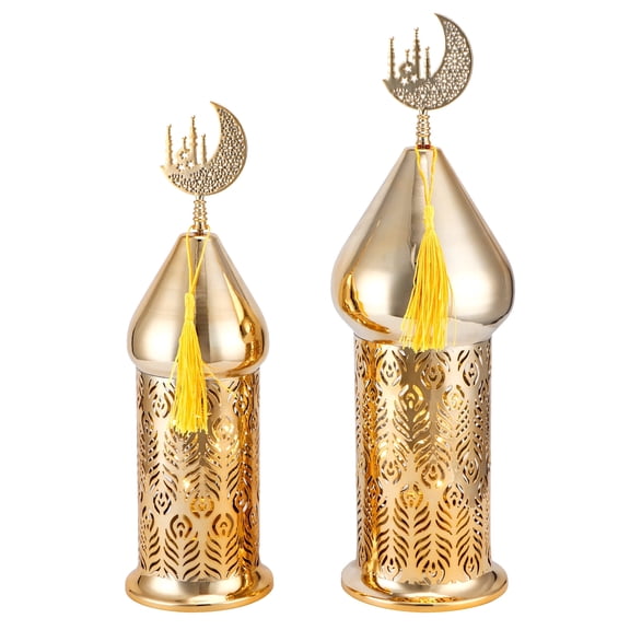 JHY DESIGN Gold Metal Ramadan Candle Lantern, Set of 2