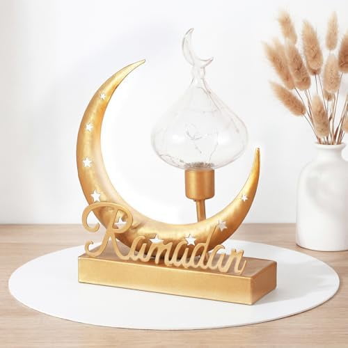 Ramadan Light Decoration for Home Eid Mubarak Moon Star LED Table Lamp Decorative Moon Star Patterned Hollow Out Boho Lamp for Muslim Party Bedrooms Nightstand$$