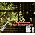 thumbnail image 1 of Twinkle Star 138 LED Star Moon Curtain Ramadan String Lights Curtain Lights with 8 Flashing Modes Wedding Party, Home, Patio Lawn, Office Decorations Remote Control with Battery Pack and USB (WW), 1 of 7