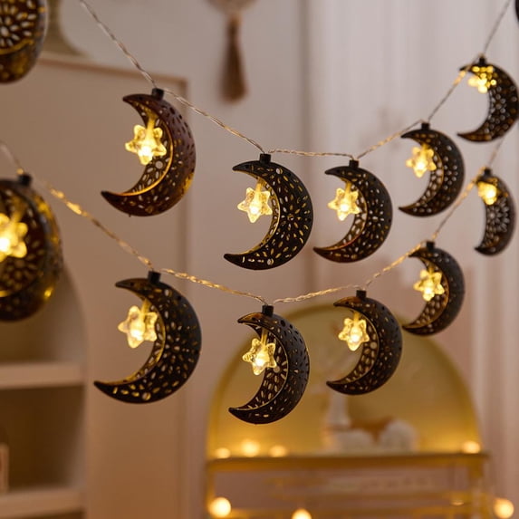 Ramadan Lights Decorations Battery Operated Moon Star Lantern String Light for Home Mantle Window Tree Bedroom Classroom Decor