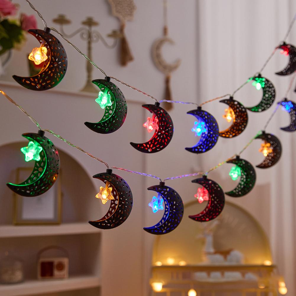 Ramadan Moon Lamp – Crescent Moon & Star LED Decorative Light, Battery Operated, Metal Hollow-Out Design, Soft Eye-Caring Glow, Perfect For Eid, Parties, Home Decor, Indoor/Outdoor (Moon + Star, Batteries Not Included)