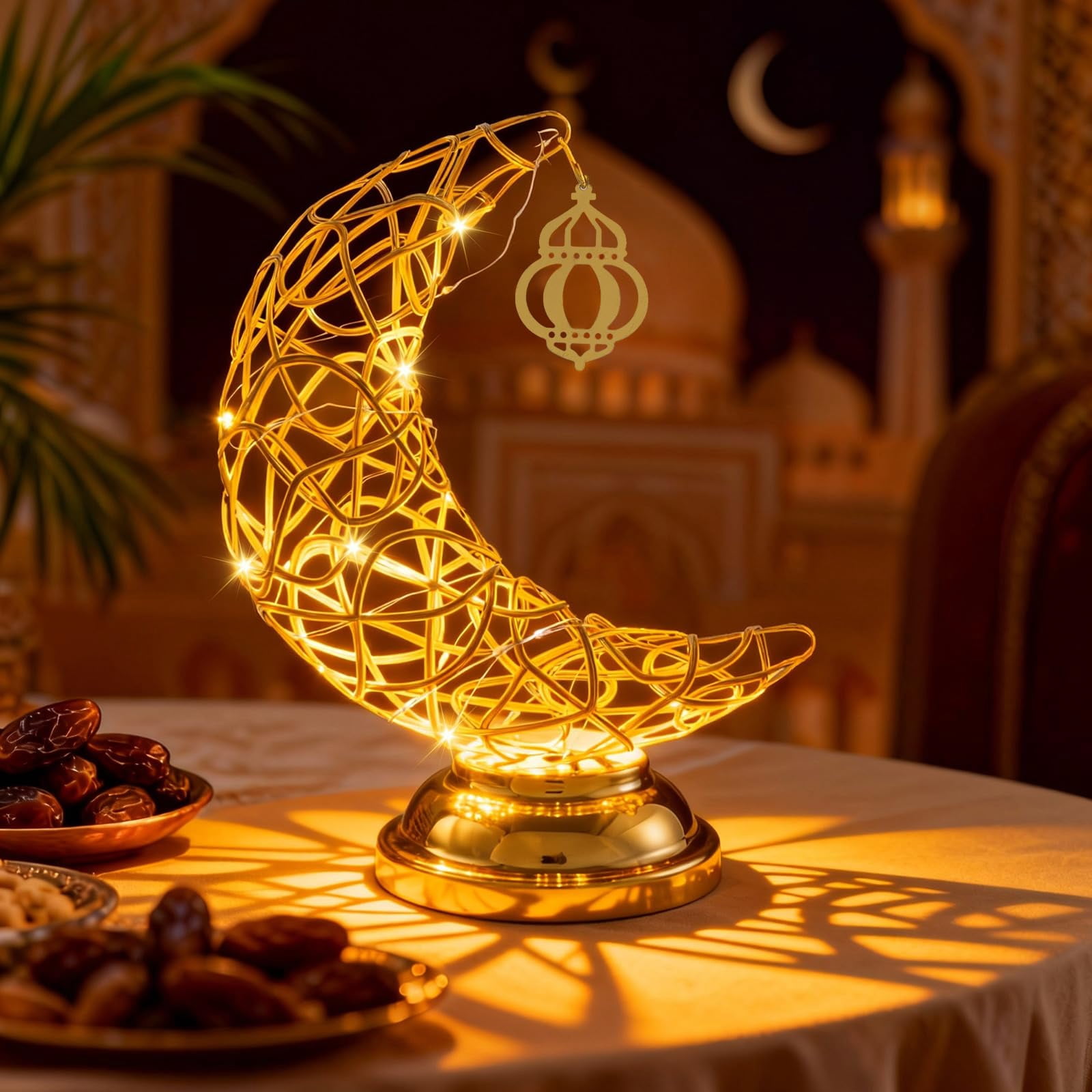 Ramadan Lights Decorations for Home 2026, Metal Rattan Crescent Moon ...