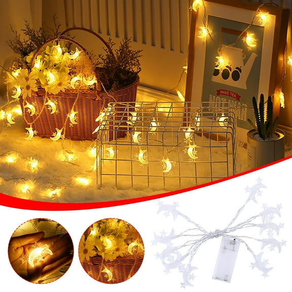 Ramadan Lights, Eid Mubarak Star String Light 9.8 Ft 20 LEDs, Battery Operated Ramadan Decoration With Flashing Mode