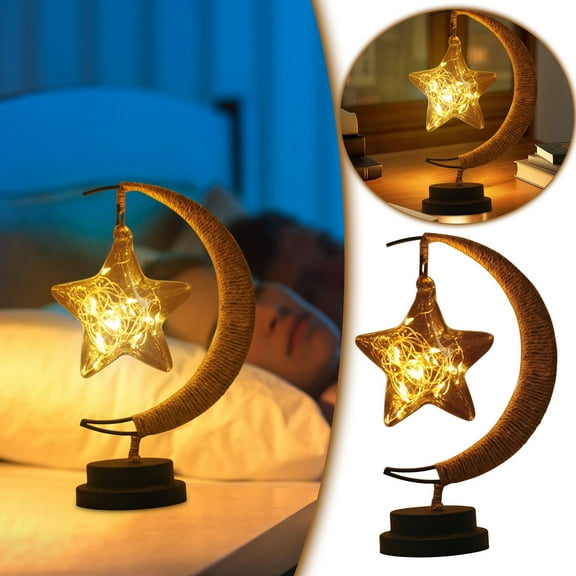 Ramadan Lights, LED Decorative Lamp Star Moon Lamp Handmade Iron Night Lamp 3D Magic Moonlight Lamp Bedroom Moon Lamp Ramadan Decorations for Home Ramadan Decor